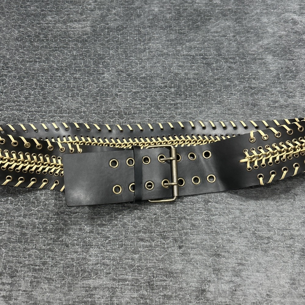 Plus Size 2X Black Gold Lace Up Waist Belt Faux Leather Western Boho